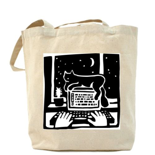 Сумка шоппер с принтом Кот всегда рядом