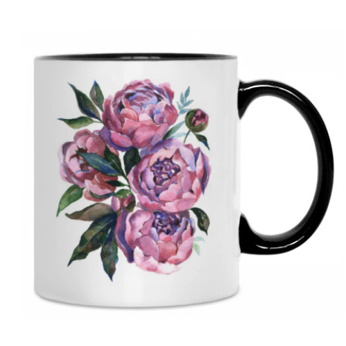 Кружка с принтом Пионы