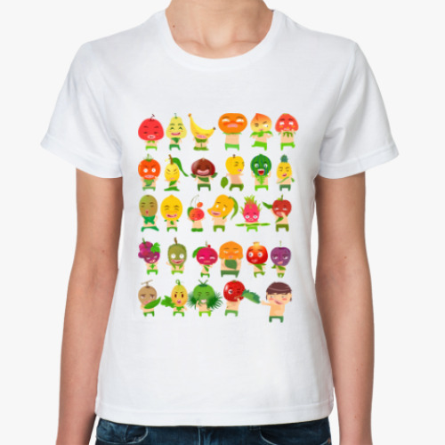 Классическая футболка с принтом Фрукты, Овощи и Ягоды