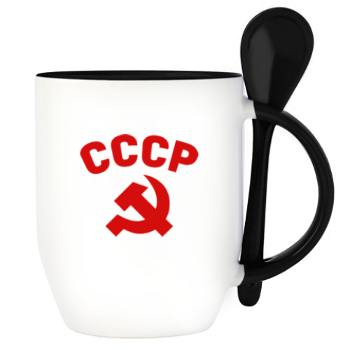 Кружка с ложкой с принтом СССР