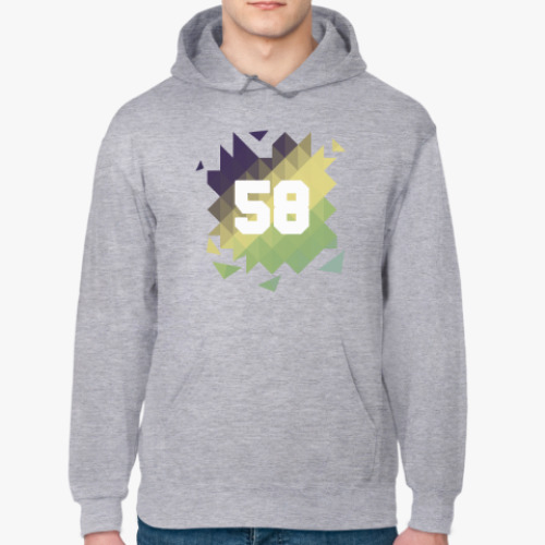 Толстовка худи с принтом Цифра 58 (Low Poly)