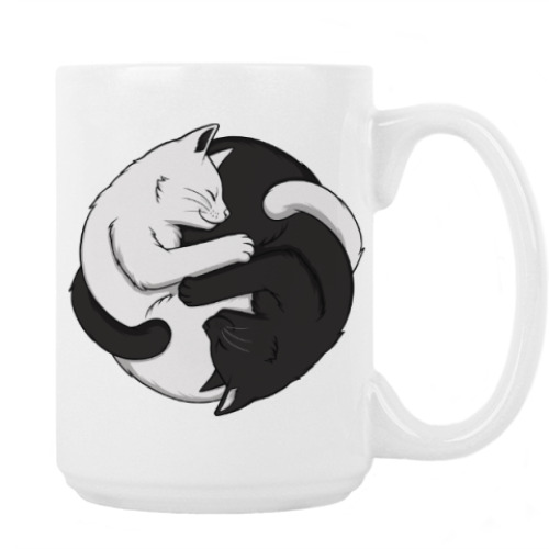 Кружка с принтом Черный и белый кот инь-ян