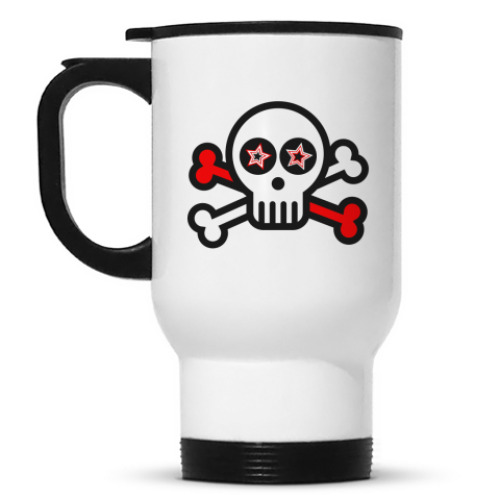 Кружка-термос с принтом Череп, кости и звезда