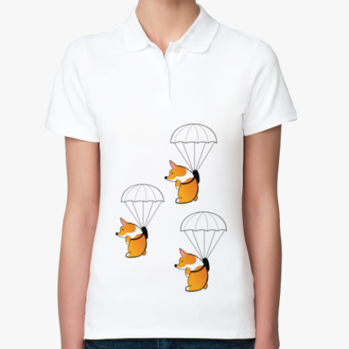 Женская рубашка поло (печать) с принтом смешные собаки корги