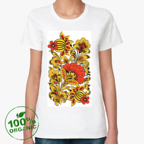 Женская футболка из органик-хлопка с принтом Хохлома