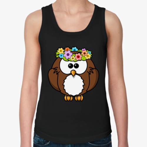 Женская майка с принтом Сова с цветами