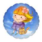 Подушка "круг", 35x35 см Девочка и котенок